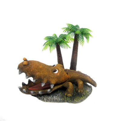 Decorazione coccodrillo con piante integrate per acquario, 13,5 x 10 x 11 cm
