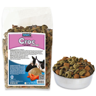 Mangime in crocchette per conigli nani Mix Completo, confezione 450 g con ortaggi e fibre naturali