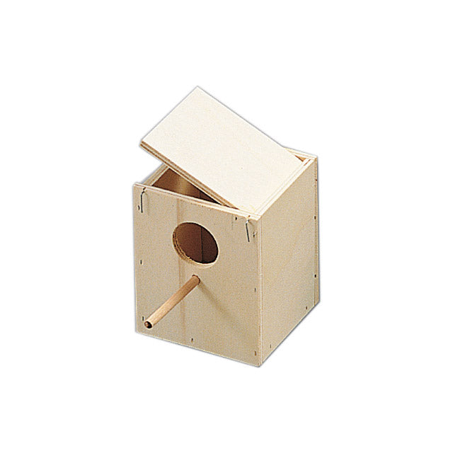 Nido in legno per cocorite con posatoio e ganci, dimensioni 12x12x15 cm
