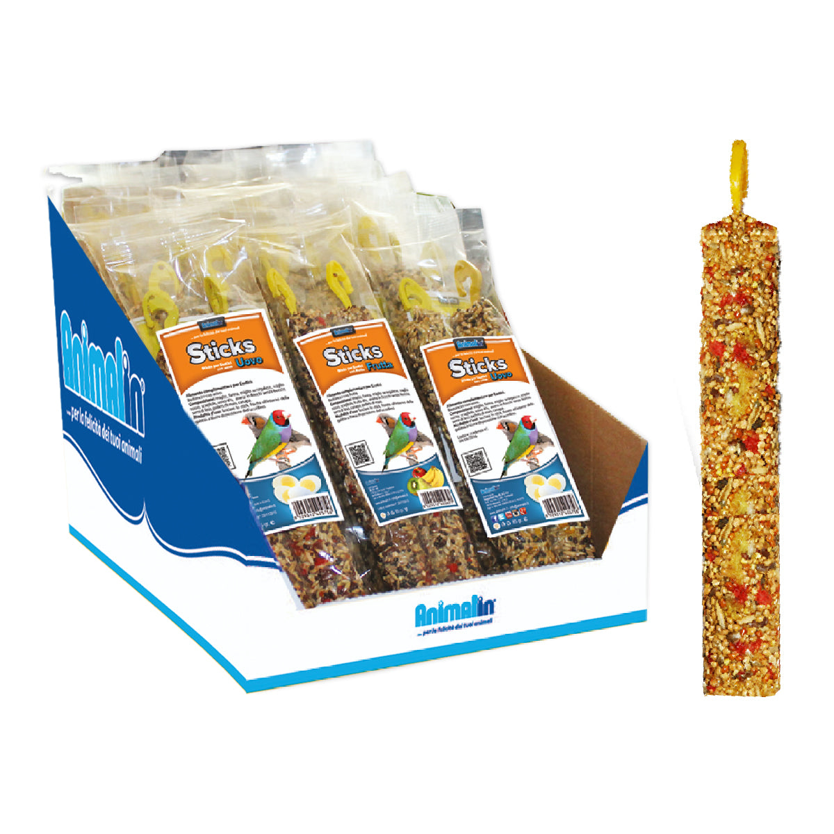 Sticks esotici all'uovo per uccelli con gancio di sospensione, confezione 85 g