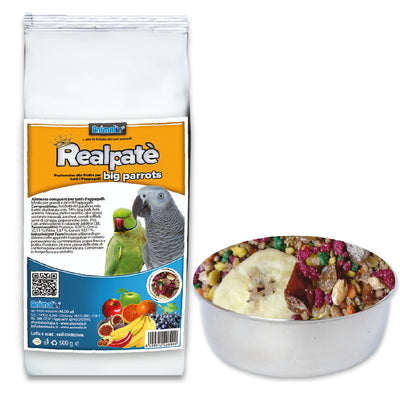 Patè Realpate' per pappagalli con frutta e cereali soffiati, confezione da 500 g