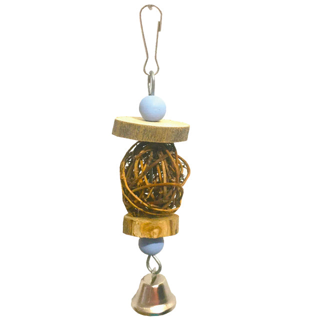 Gioco bird wood con campanella per uccelli, 18 cm, in legno naturale