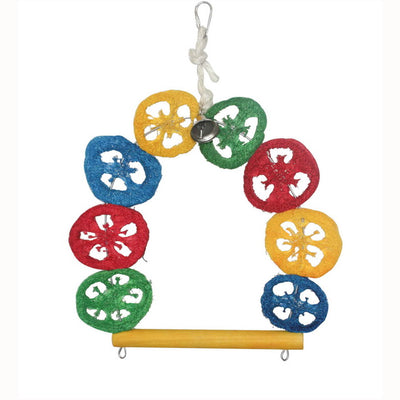 Altalena per uccelli in legno con campanella colorata, 23 x 36 cm