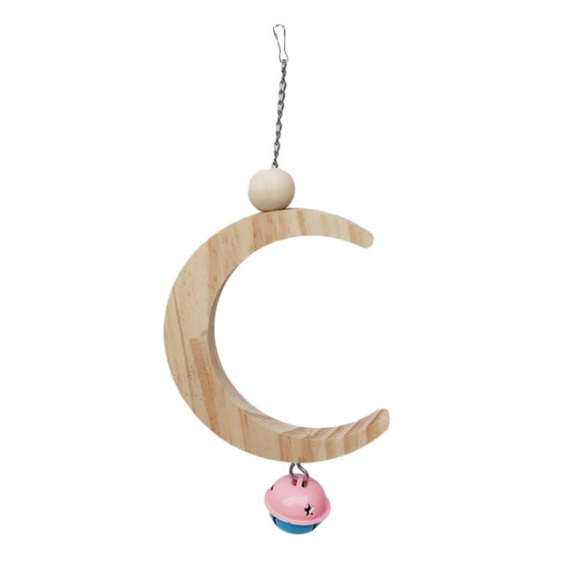 Gioco dondolo luna in legno con campanello per uccelli, diametro 14 cm