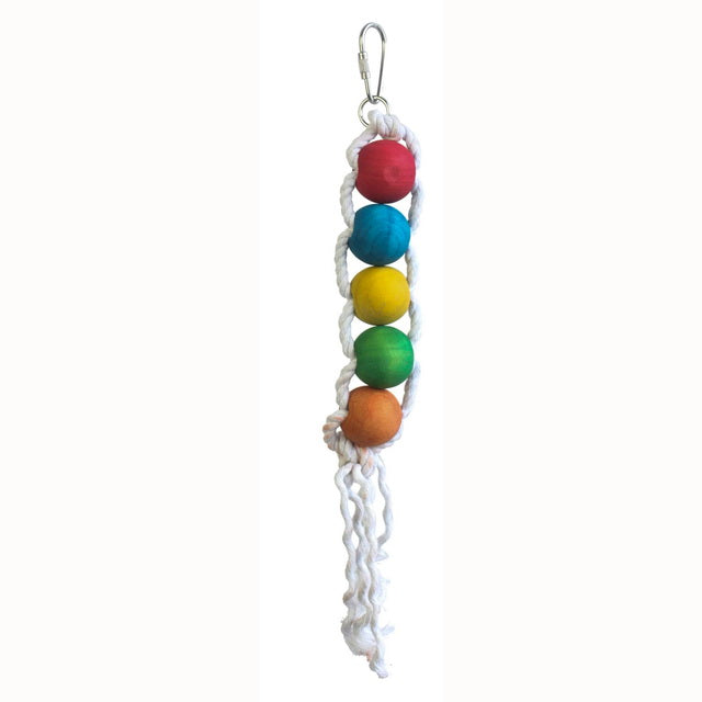 Gioco bird balls in legno e corda per uccelli, 4 x 25 cm, con sfere colorate e corda naturale