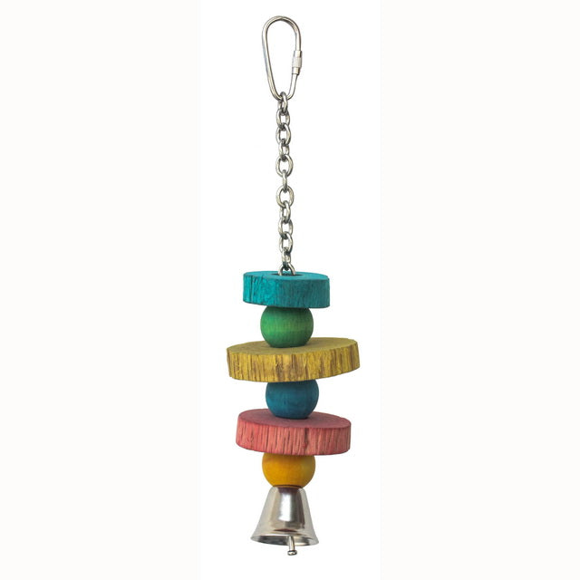 Gioco bird in legno color con catenella e campanella, 6 x 24 cm, per piccoli uccelli
