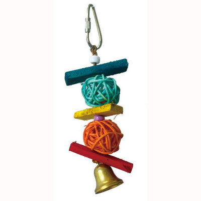 Gioco bird in rattan con perline colorate e campanella, 5 x 18 cm