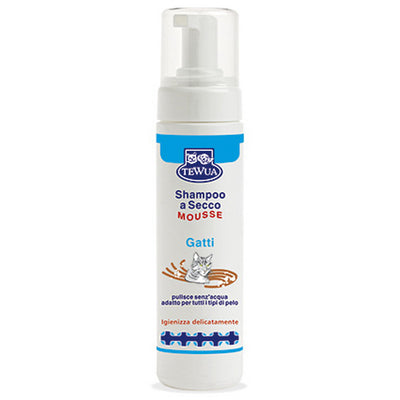 Shampoo mousse secco per gatti 200 ml, formula senza acqua e senza gas per pulizia delicata
