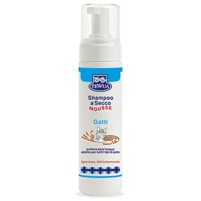 Shampoo mousse secco per gatti 200 ml, formula senza acqua e senza gas per pulizia delicata