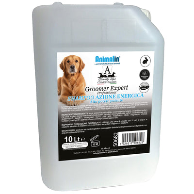 Tanica da 10 litri di shampoo professionale concentrato per cani e gatti con azione detergente energica