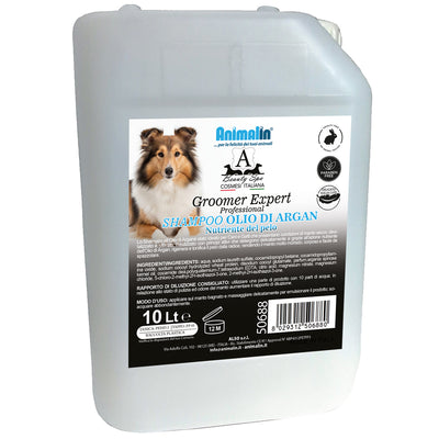 Tanica da 10 litri di shampoo professionale all'olio di argan per cani e gatti con manto secco