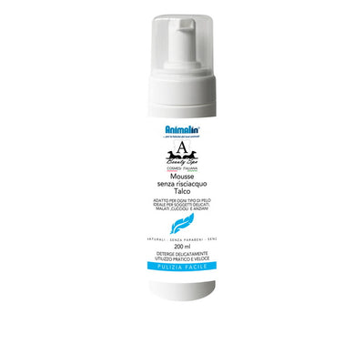 Mousse detergente senza risciacquo Animalin Beauty Spa per cani, flacone da 200 ml con talco