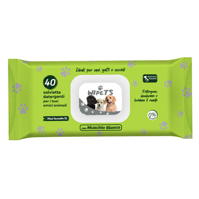 Salviette detergenti per cani e gatti al muschio bianco, confezione da 40 pezzi, 30 cm × 20 cm