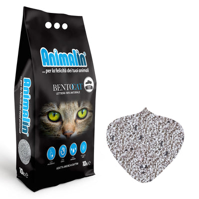 Lettiera bentonite Bentocat con carbone attivo per gatti, 10 litri, granuli bianchi e neri