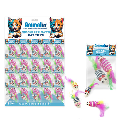 Gioco topino sisal con piume per gatti, set da 2 pezzi, 7 cm x 3 cm