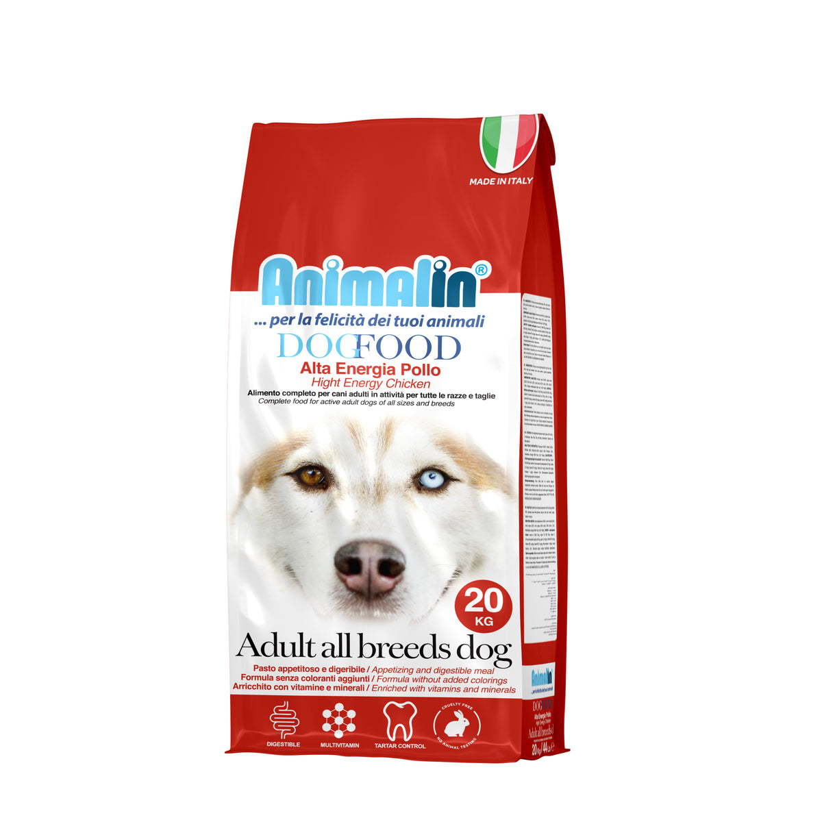 Mangime secco Animalin Dog Food Adult Pollo Alta Energia per cani attivi, sacco da 20 kg