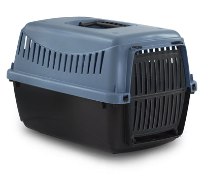 Trasportino Gipsy Eco con porta in plastica blu per cani e gatti, 39 x 26 x 25 cm
