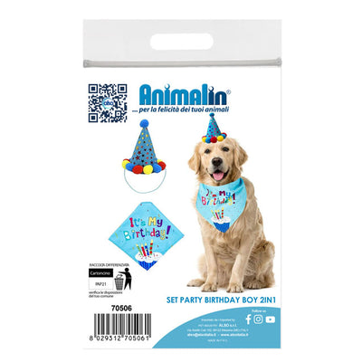 Set party compleanno boy 2in1 con 2 bandane festose per cani e gatti di diverse taglie