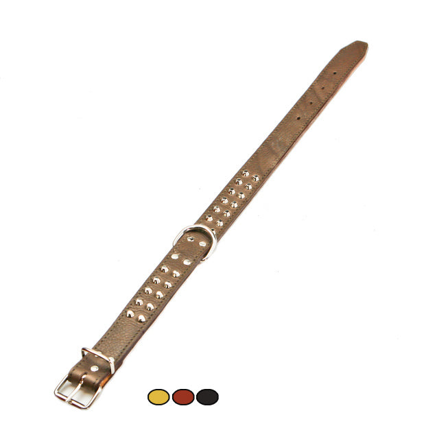 Collare per cani in cuoio foderato con borchie decorative, artigianato italiano