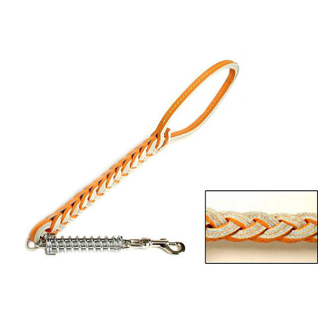 Manigliotto cuoio bufalo intrecciato con molla ammortizzante per cani, 50 cm