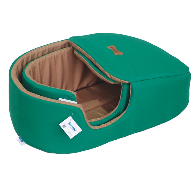 Cuccia pantofola verde bosco imbottita per cani e gatti piccoli e medi