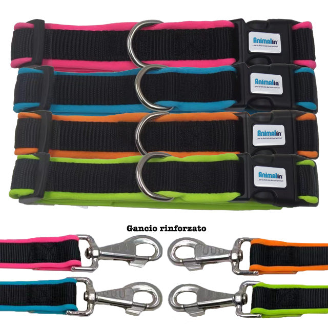 Parure collare nylon sport per cani mix color con pettorina e guinzaglio abbinati impermeabili
