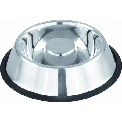 Ciotola in acciaio inox anti-ingozzamento con anello antiscivolo in gomma per cani