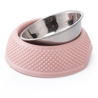 Ciotola doppia estraibile per cani e gatti con vaschette in acciaio e base in plastica resistente, colori pastello assortiti