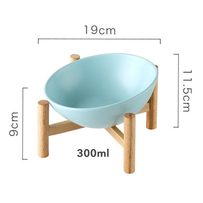 Ciotola ceramica tonda con supporto in legno per cani e gatti, design moderno con colori pastello