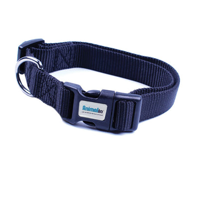 Collare regolabile in nylon nero per cani, con fibbia di regolazione