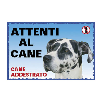 Cartello alano arlecchino stampato in plastica 23,5 x 16 cm per cancello e giardino