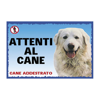 Cartello attenti al cane maremmano in plastica, dimensioni 23,5 x 16 cm