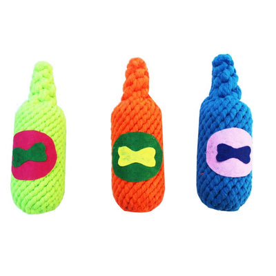Gioco rope corda bottiglia con suono per cani, lunghezza 26 cm, corda intrecciata resistente