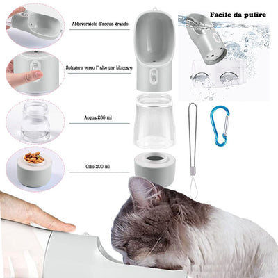 Dispenser 2in1 Animalin con scomparto acqua e cibo per cani e gatti, 285 ml + 200 ml