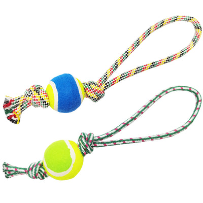 Gioco rope con palla tennis per cani, 38 cm, 130 g, resistente al tiro e alla masticazione