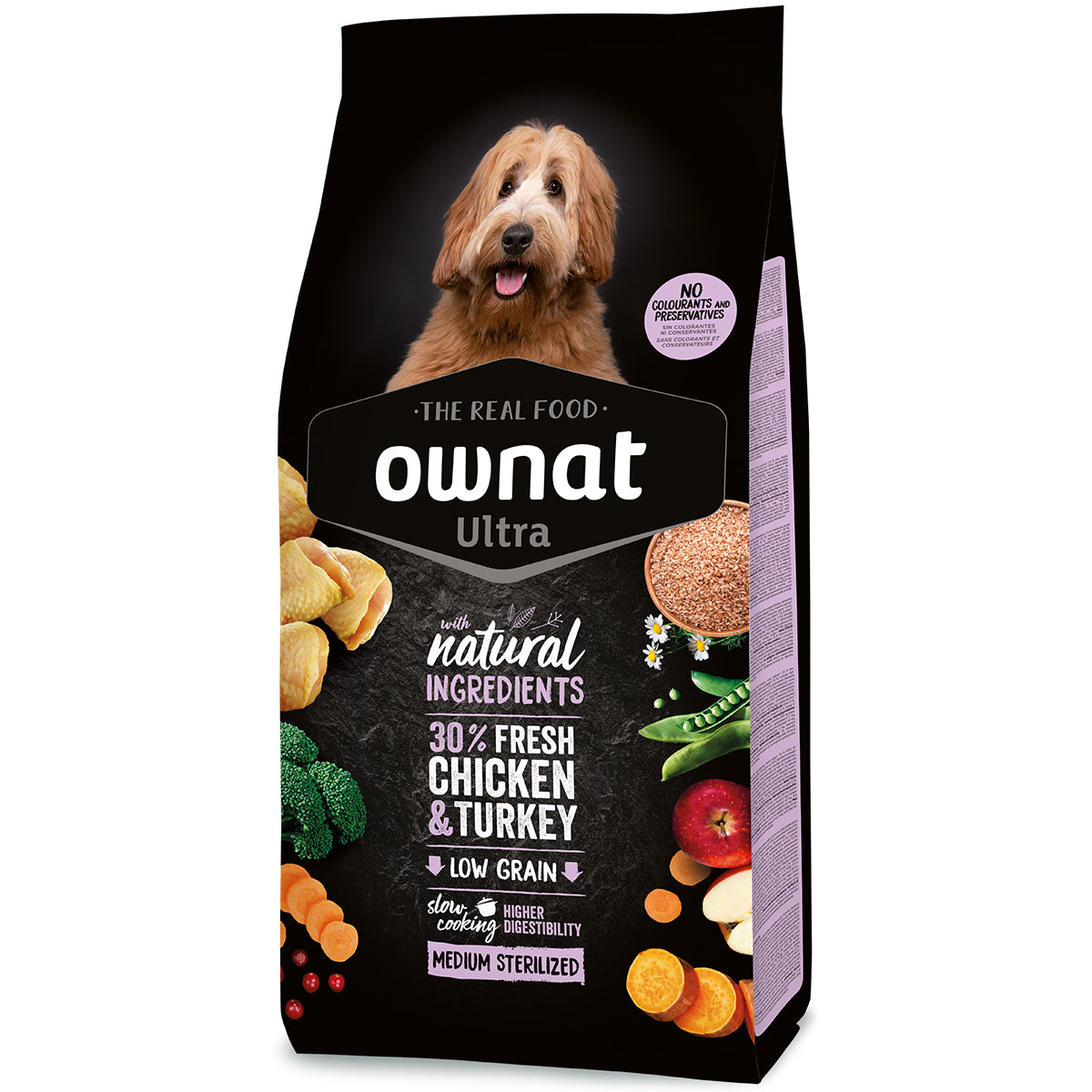 Ownat Ultra Medium Sterilized alimento secco per cani sterilizzati di taglia media con pollo e tacchino