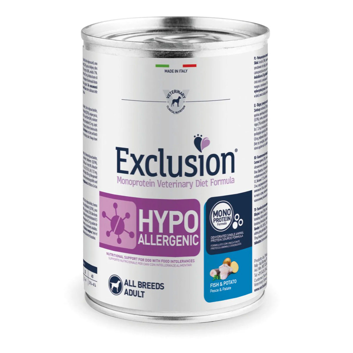 Mangime umido vet hypo per cani Exclusion Monopro con pesce, 400 g
