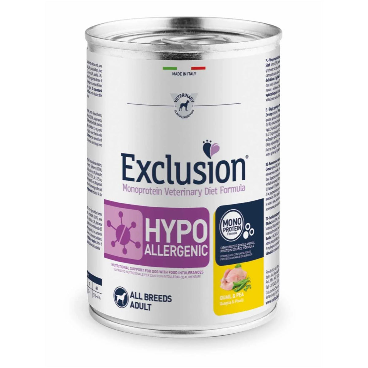 Mangime umido monoproteico Exclusion per cani adulti con quaglia, lattina 400 g