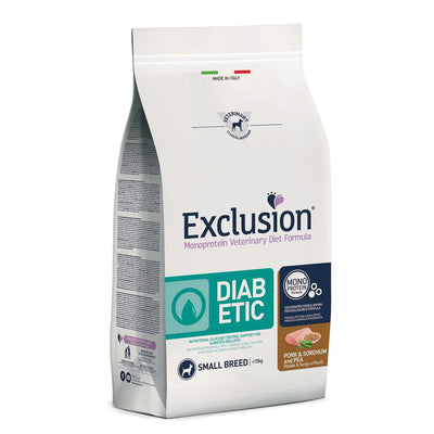 Mangime secco Exclusion Monoprotein Veterinary Diet Formula Diabetic per cani adulti small, 2 kg