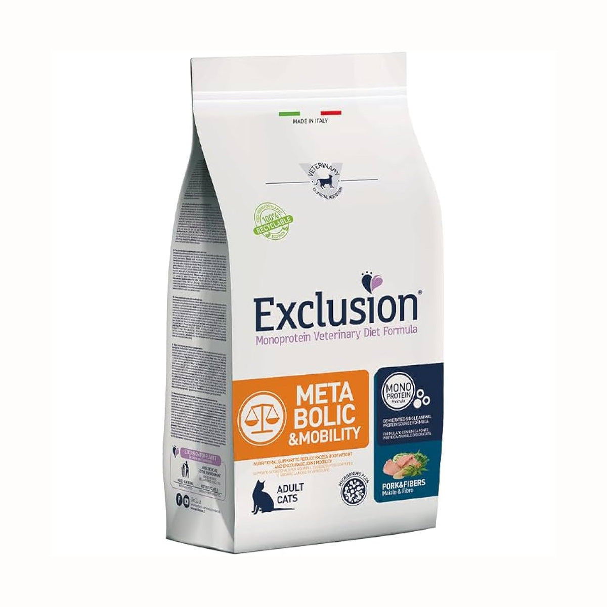 Mangime secco monoproteico per gatti adulti Exclusion Metabolic Mobility con maiale, 1,5 kg