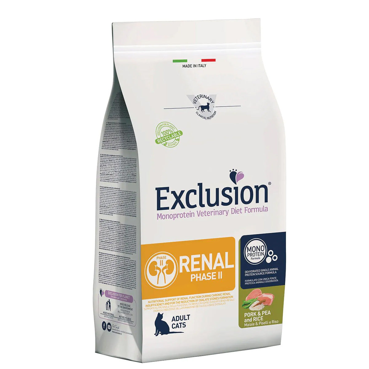 Mangime secco Exclusion Vet Renal per gatti adulti con maiale monoproteico, 1,5 kg