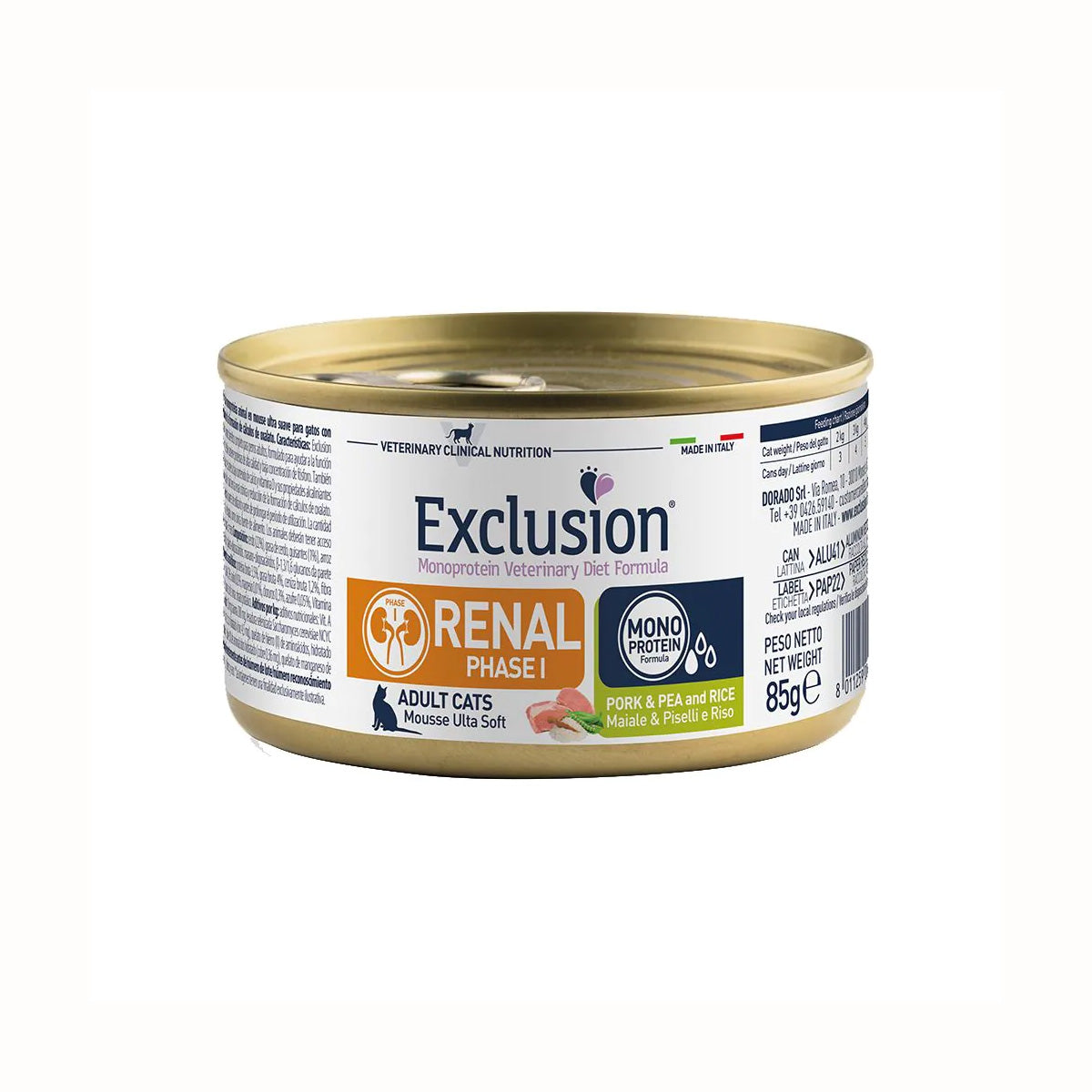Mangime secco per gatto adulto Exclusion Monoprotein Veterinary Renal Fase 1 con maiale, 85 g