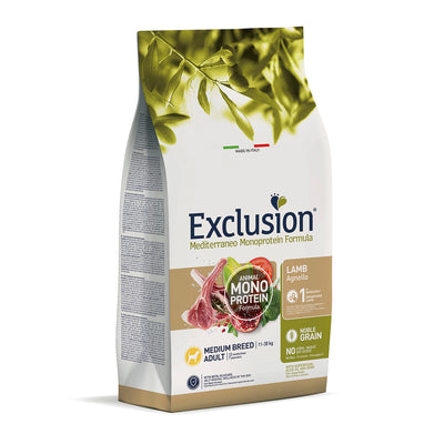 Mangime secco Exclusion Dry Dog Mediterraneo Monopro per cani adulti medi con agnello disidratato