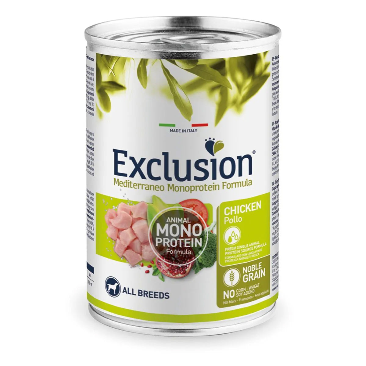 Mangime umido Exclusion Mediterraneo per cani adulti con pollo noble grain, 400 g