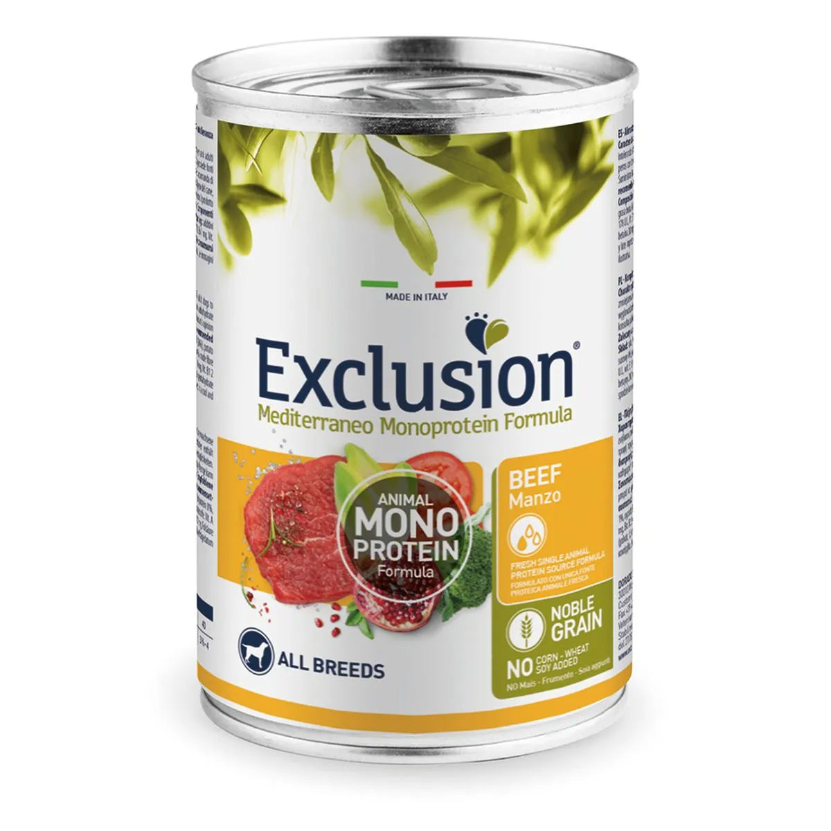 Mangime umido Exclusion Mediterraneo per cani adulti all breed con manzo, 400 g