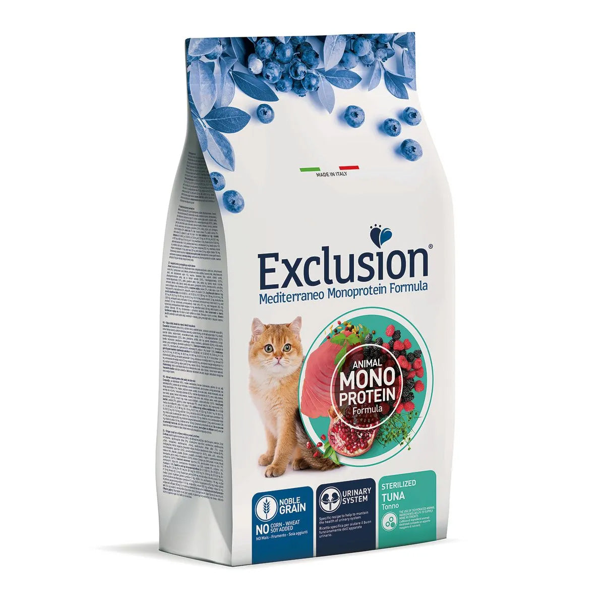 Mangime secco Exclusion Mediterraneo per gatti sterilizzati, tonno monoproteico, confezione 12 kg