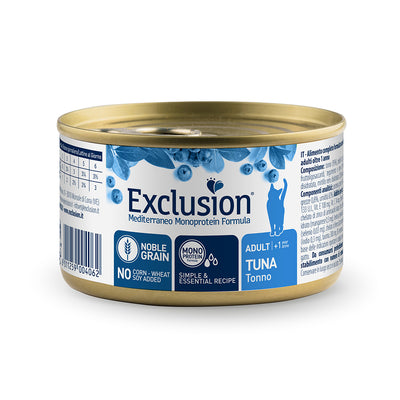 Exclusion Mediterraneo Noble Grain Adult Tonno – Alimento umido completo monoproteico per gatti adulti con tonno