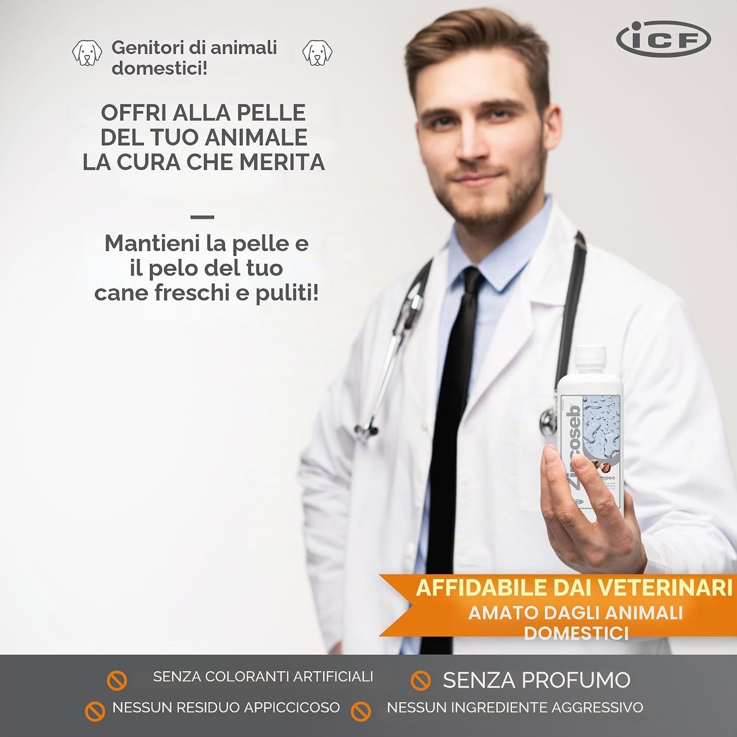 Icf Zincoseb Shampoo 250 ml per Cani e Gatti Lenitivo e Sebo-Riequilibrante