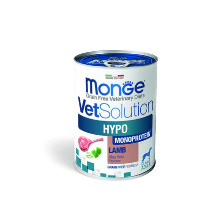 Mangime umido veterinario per cane ipoallergenico con agnello monoprotein, lattina 400 g