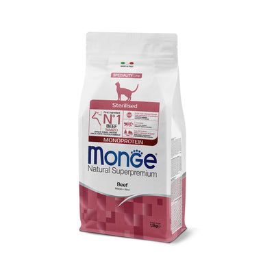 Mangime secco Monge per gatti sterilizzati monoprotein manzo, confezione 1,5 kg